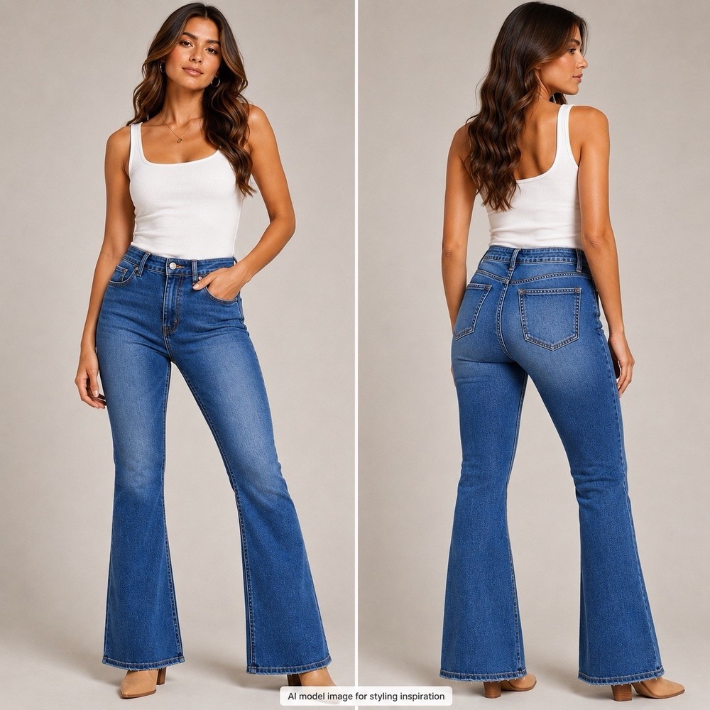Risen Jeans Womens 11/30 High Rise Flare Jeans Blue Stretch Trendy Everyday